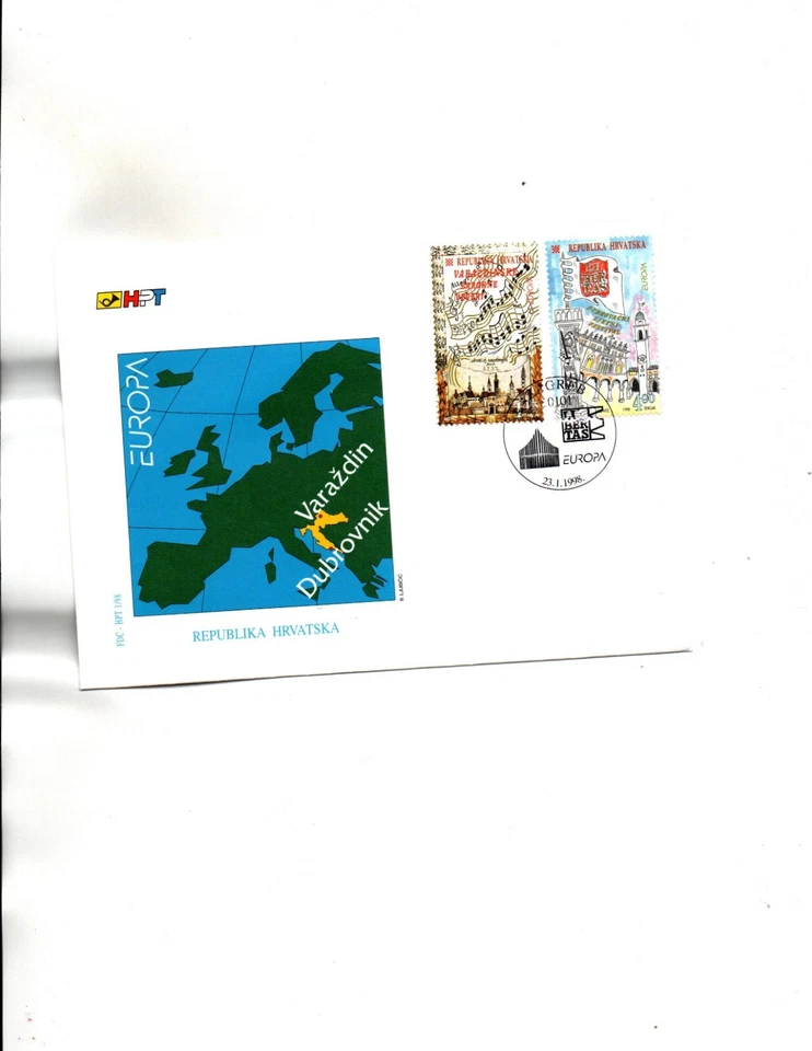 Cachet de música Croácia FDC Sc#357.358 Europa - Imagem 1 de 1