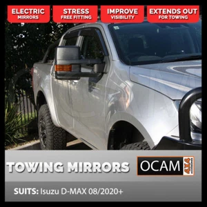 OCAM Extendable Towing Mirrors For Isuzu D-MAX 08/2020+ MY21 Black, Indicators, - Picture 1 of 12