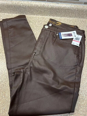 Seven7 Coated Skinny Jeans Faux Leather Espresso Size 14 Inseam 28” NEW - Image 1 of 4