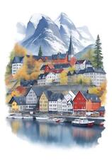 Norway Watercolor Painting Country City Art Print