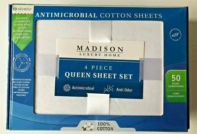 2-Pk Madison Luxury Home Anti-Odor,Anti-Microbial 4-Pcs QN Sheet Set-100% Cotton - Image 1 of 4