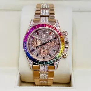 Rolex Daytona 116505 Custom Rainbow Diamonds 18K Rose Gold 40mm Oyster Watch - Picture 1 of 13