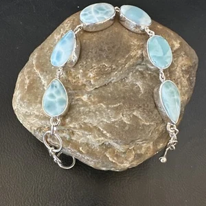Gorgeous Blue Larimar Southwestern Sterling Silver Link Bracelet 8" 16074 - Picture 1 of 14