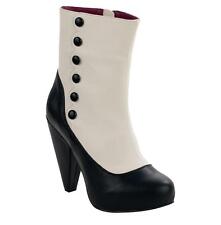 B Ware T. u.K A8406L Ivory And Black W/Blk Button Spat Rocket Ankle Boot