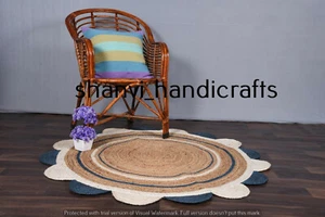 Bohemian Round Multi Color Jute Rug Hand Braided Rug Area Rag Rug - Picture 1 of 5