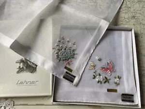Vintage new Lehner Swiss embroidered hankerchiefs x 2 plus Lace edged - Picture 1 of 4