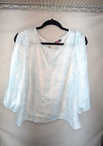Vince Camuto Women Pale Blue and White Blouse with Slit 3/4 Sleeve Size L - Picture 1 of 11