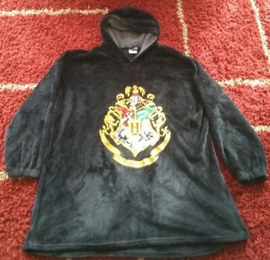 Harry Potter Hogwarts Crest Soft Velour Hooded Long Sleeve Top Shirt Black L/XL - Picture 1 of 7