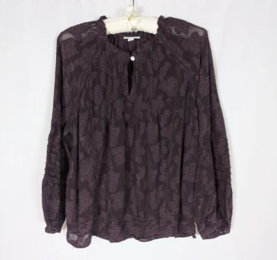 Женская блуза J. Jill PM фиолетовая с цветочным узором кружевная жаккардовая с длинным рукавом готическая темная - Изображение 1 из 4