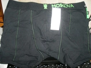 1 PR MOS OVA BLACK WITH GREEN STITCHING PRINT COTTON KNIT BOXER BRIEFS~SZ XL - Picture 1 of 2