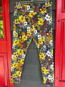 Logo Layers Women Yellow Floral Leggings small Petites - Picture 1 of 7