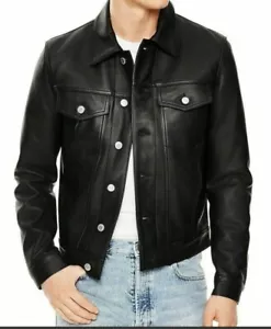 Herren Echt Lamm Nappaleder Levi's Style Jacke Truckerjacke Bikerjacke - Bild 1 von 4