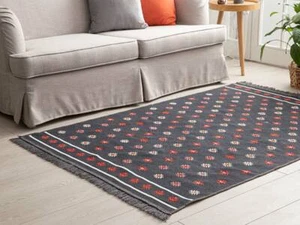 Alfombra/Kilim 100% Algodón con Borlas Color Negro 120cm x 180cm Alfombra Turca - Imagen 1 de 3