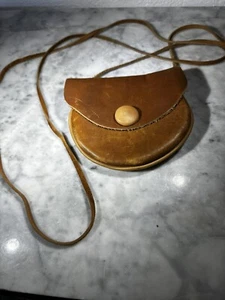 Small Leather Purse Bag w Long Leather Strap Brown Rustic Handmade Natural Coin - Picture 1 of 21