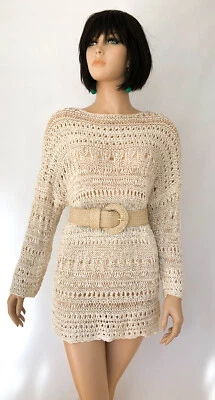 Top tejido ganchillo talla L blanco roto marfil túnica crochet blusa encubrir Foto 1 de 4