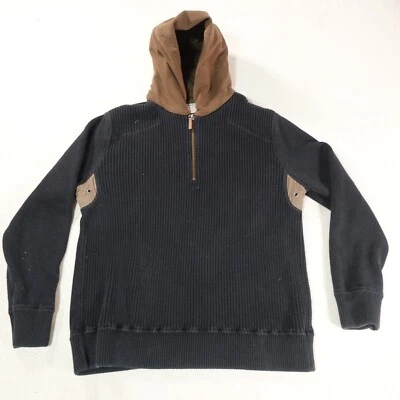 Y2K Carbon 2 钴毛衣连帽衫男式 XL 黑色四分之一拉链套衫波西米亚上衣 — 第 1/4 张图片