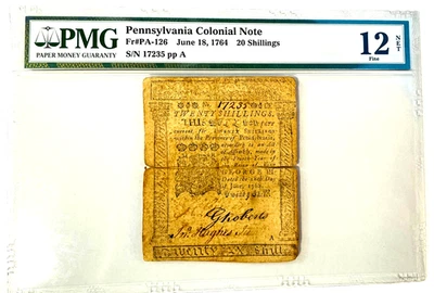 Pennsylvania Colonial Note PA-126 June 18 1764 20 Shillings PMG 12 BEN FRANKLIN - Image 1 of 2