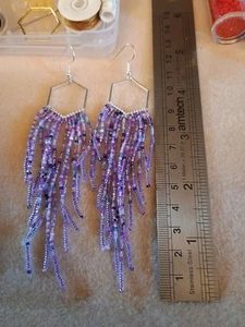 Fringe Earrings Handmade Tassel Seed Bead Earrings Boho Native American Style - Picture 1 of 2