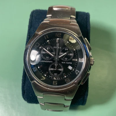 Festina 6698 quartz analog chronograph stainless steel watch WR 10ATM 40mm WORKS - Image 1 of 4