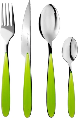 , Set Posate Acciaio Inox 24 Pezzi Modello Elegance, Colore Verde, Manico ABS, N - Immagine 1 di 4