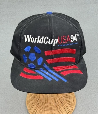 De colección 1994 Copa Mundial Fútbol Snapback Sombrero Años 90 Adidas Fútbol Negro Logo Grande Foto 1 de 4