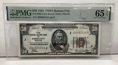 1929 $50 Federal Reserve Bank of Kansas City Missouri Note PMG 65 EPQ Fr1880-J - Image 1 of 4