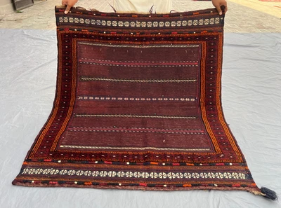 Alfombra Baluchi Tribal Afgana Lana 120x135 Vintage - Campo Rojo Profundo con Naranja Foto 1 de 4