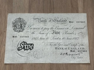 1947 Bank of England £5 Five Pounds Banknote Signed By Kenneth Peppiatt (27500) - Picture 1 of 4
