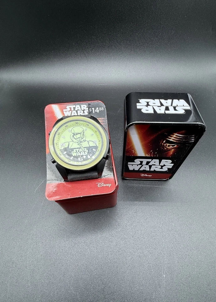 Star Wars Storm Trooper Accutime Wrist Watch Brand Disney Glow-n-Dark In Tin