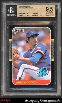 1987 Donruss #36 Greg Maddux Rated Rookie RC BGS 9.5 GEM MINT CUBS - Image 1 of 2