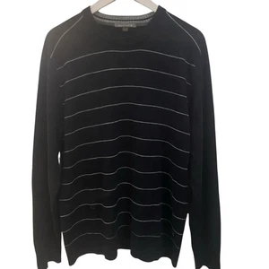 Smart wool striped long sleeve 100% merino wool sweater crew neck large charcoal - Picture 1 of 5