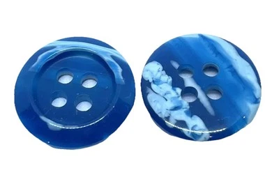 16mm X 6pcs Marine Blue White Swirl Tortoise Round Sunk 4 Hole Buttons Mottled - Image 1 of 4