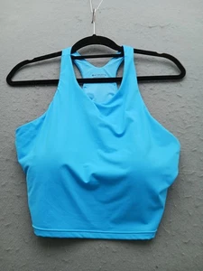 Athleta Women L Sports Bra Blue Nylon High Neck Activewear - Picture 1 of 10