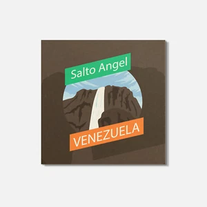 Salto Angel Venezuela World Travel Badge Design 4'' X 4'' Square Wooden Coaster - Picture 1 of 3