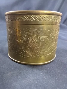 Antique Vintage Gold Metal Chinese Tea Caddy Engraved Etched Dragon Design Rare - Picture 1 of 13