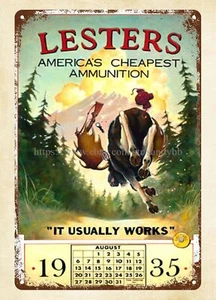 1935 calendar Lesters America's est ammunition metal tin sign cool garage - Picture 1 of 4