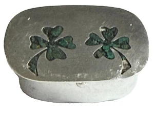 VINTAGE TAXCOMEX 925 STERLING SILVER LUCKY 4 LEAF CLOVERS INLAY PILL / SNUFF BOX - Picture 1 of 6