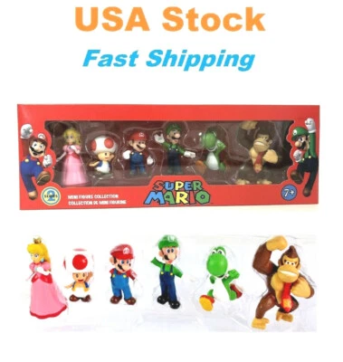 Super Mario Mini 6 Figures Collection Set, S2, Luigi,Princess,Toad,Yoshi,Donkey - Image 1 of 4