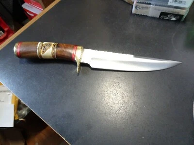 12" CHIPAWAY CUTLERY FIXED BLADE KNIFE HAND CARVED BONE & WOOD HANDLE 440HC S.S  - Image 1 of 4