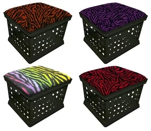 Black Ottoman Bench Storage Utility Crate w/ Zebra Print Removable Seat Cushion - Picture 1 of 12