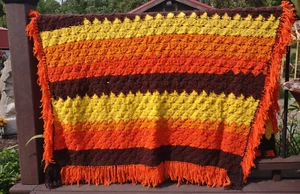 Vintage Handarbeit Afghan Zuckermais Herbst Farbe Orange Couch Überwurf 50" x 60" Couch - Bild 1 von 7