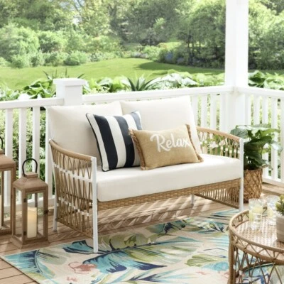Better Homes & Gardens Lilah Outdoor Wicker Loveseat, White - Image 1 of 4