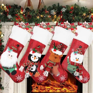Christmas Stockings 4 Pack 19'' Xmas Stockings Snowflake Santa Snowman Reindeer - Picture 1 of 11