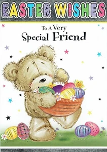 Tarjeta especial de pascua amiga de calidad diseño de oso y huevos de Pascua - Imagen 1 de 3