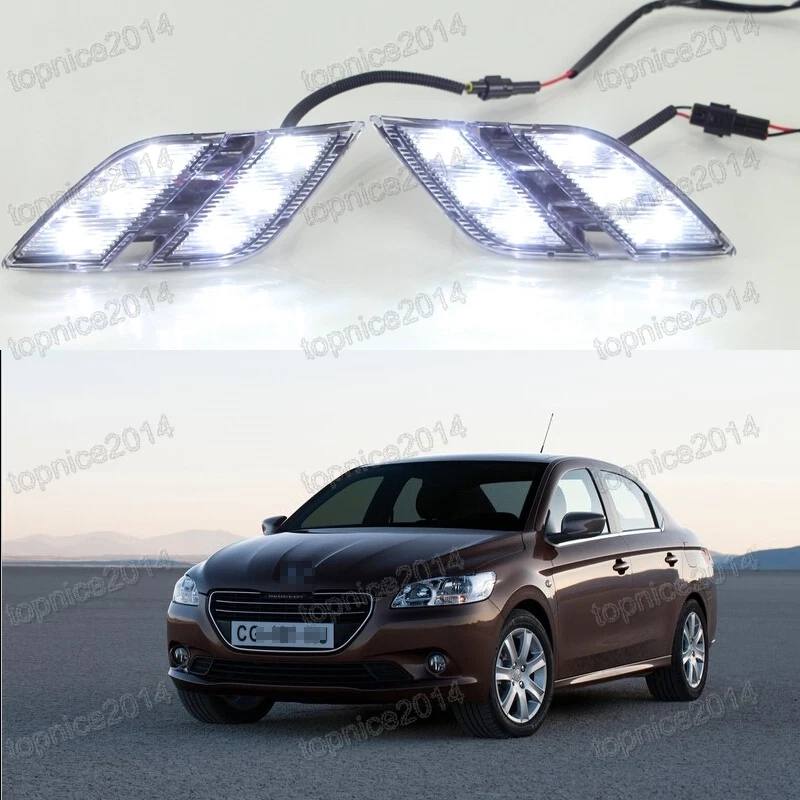 Luzes de circulação diurna LED DRL esquerda direita luzes de neblina par de lâmpadas para Peugeot 301 - Imagem 1 de 4