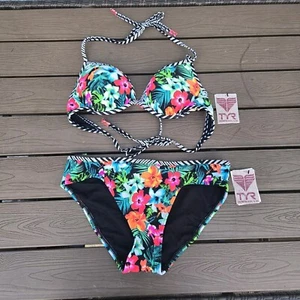 TYR Take A Trip Push Up Bra & Classic Bottom Bikini Set Floral SZ L NEW - Picture 1 of 4