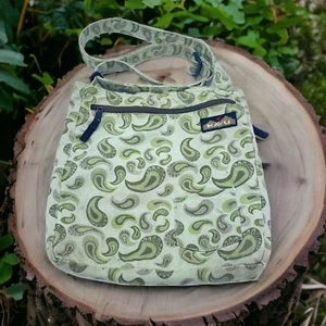 Kavu Floral Canvas Crossbody Adjustable Messenger Bag 10" x 10" Green Pockets - Picture 1 of 15