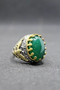 Anello Uomo Pietra Agata Verde Argento Sterling 925 Anello Turco Fatto a Mano Argento - Foto 1 di 6