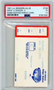 1991 LA L.A DODGERS LOS ANGELES TICKET STUB PSA DENNIS MARTINEZ MLB PERFECT GAME - Picture 1 of 2