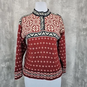 Vintage LL Bean Sweater Women's M Red Wool Blend Fair Isle Nordic Buttons USA - Picture 1 of 9